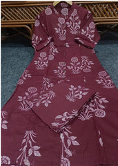 Women Cotton Brownish Maroon Kurta Pant set
