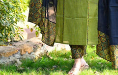 Women Green Ajrak Kurta Pant With Dupatta Set