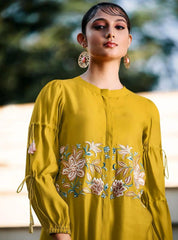 Women Yellow Embroidery Co-Ord set