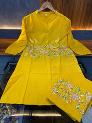 Women Yellow Embroidery Co-Ord set