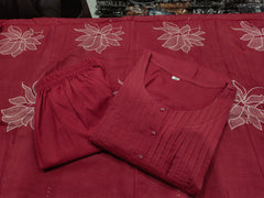 Women Cotton Maroon Kurta Pant and Dupatta set