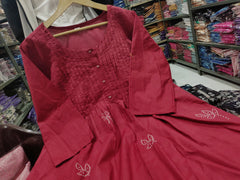 Women Cotton Maroon Kurta Pant and Dupatta set
