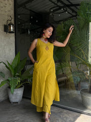 Yellow Cotton Embroidery Co-Ord Set