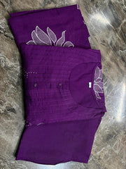 Women Cotton Purple Kurta Pant and Dupatta set
