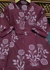 Women Cotton Brownish Maroon Kurta Pant set