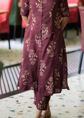 Women Cotton Brownish Maroon Kurta Pant set