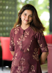 Women Cotton Brownish Maroon Kurta Pant set