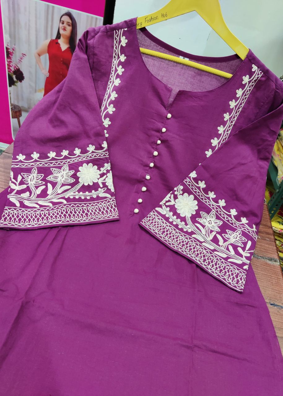 Women Cotton Wine Pakistani Kurta Palazzo set