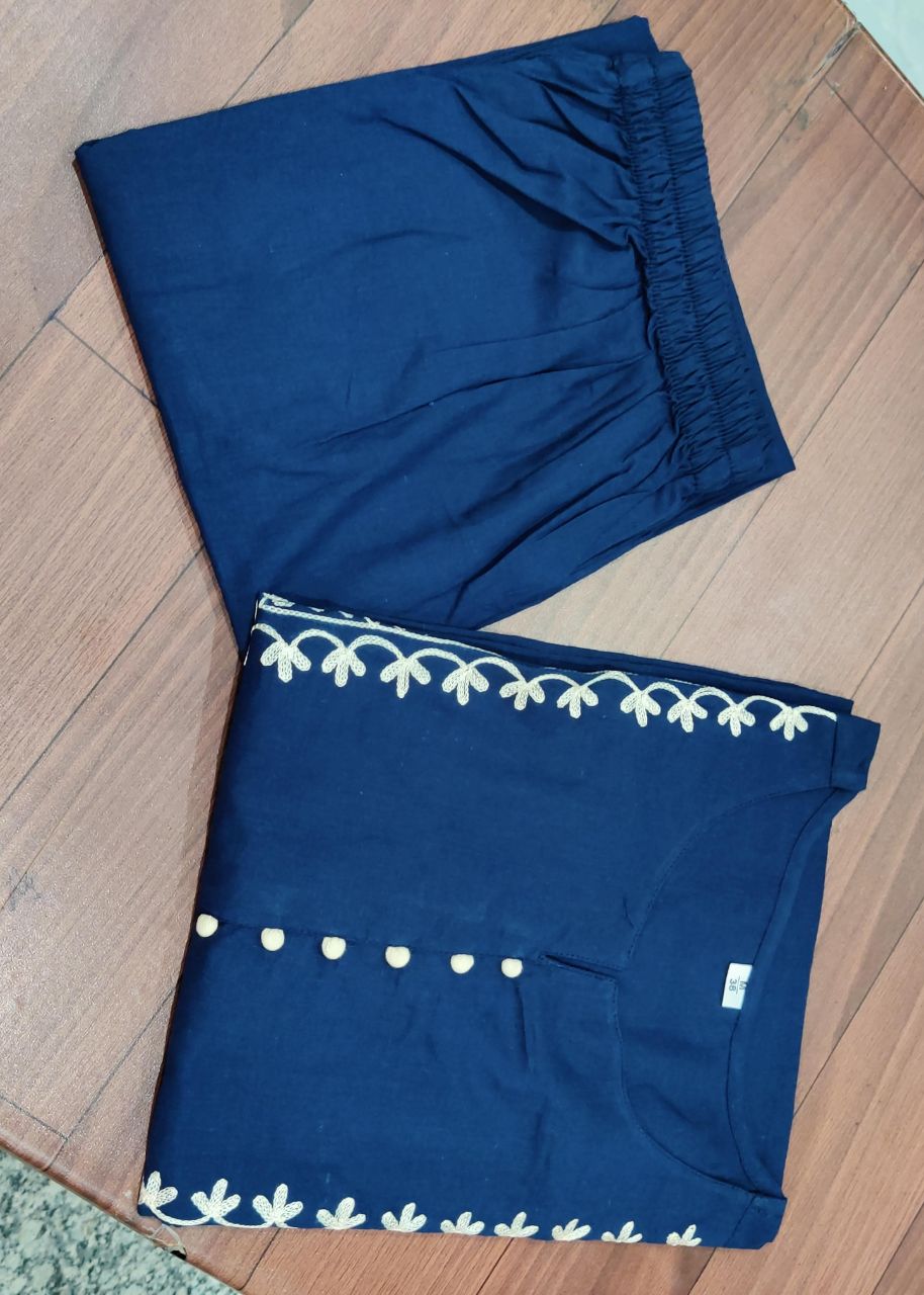 Women Cotton Blue Pakistani Kurta Palazzo set