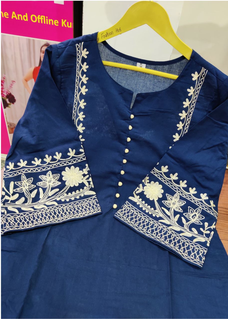 Women Cotton Blue Pakistani Kurta Palazzo set