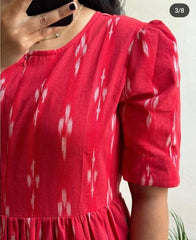 Women Cotton Red Printed Middi Gown