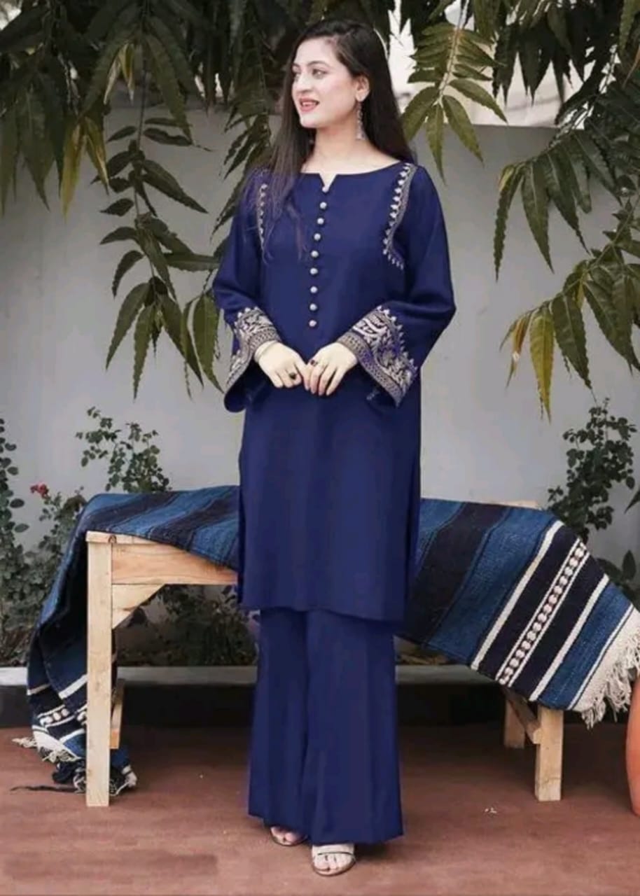Women Cotton Blue Pakistani Kurta Palazzo set