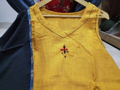 Women Cotton Yellow Sleeveless Kurta Pant and Dupatta set