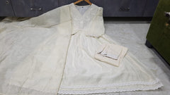 Women Chanderi White Kurta Pant and Dupatta set