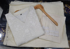 Women Chanderi White Kurta Pant and Dupatta set