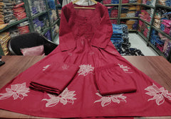 Women Cotton Maroon Kurta Pant and Dupatta set