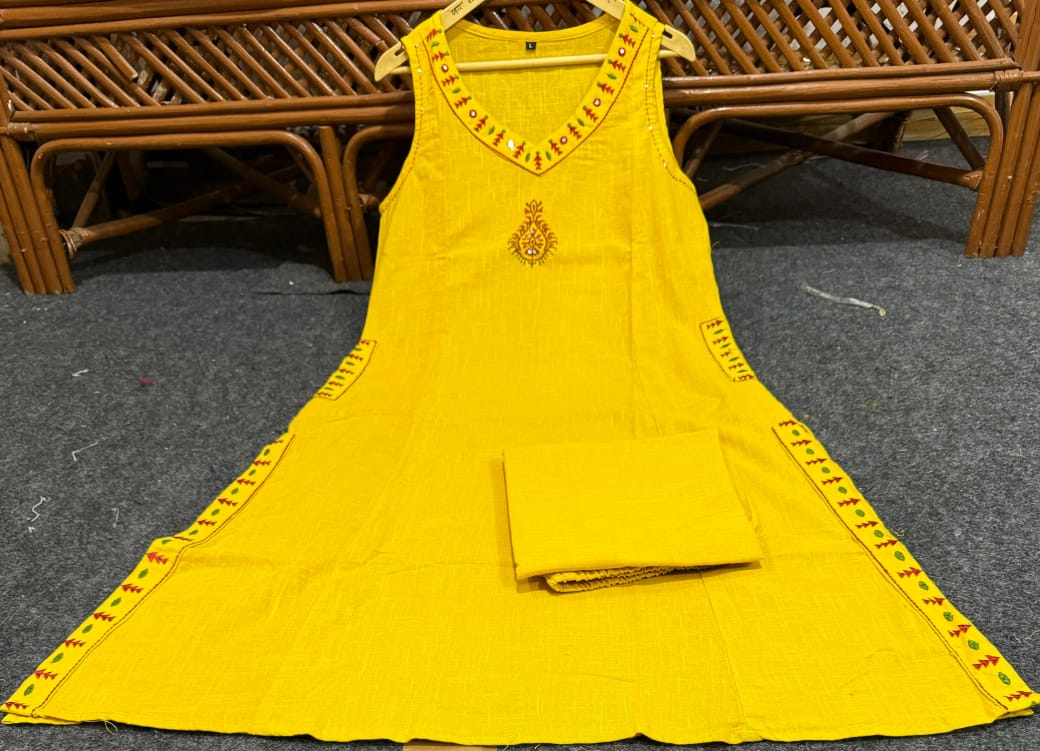 Yellow Cotton Embroidery Co-Ord Set