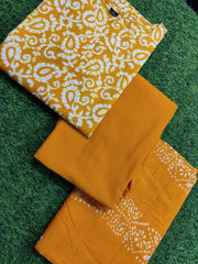 Women Cotton Yellow Kurta Pant with Dupatta Set