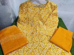 Women Cotton Yellow Kurta Pant with Dupatta Set